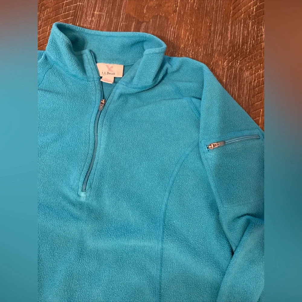 L. L. Bean Fleece Jacket Sz S Women's 1/4 Zip Pullover Shoulder Pocket Aqua Blue - Picture 2 of 12